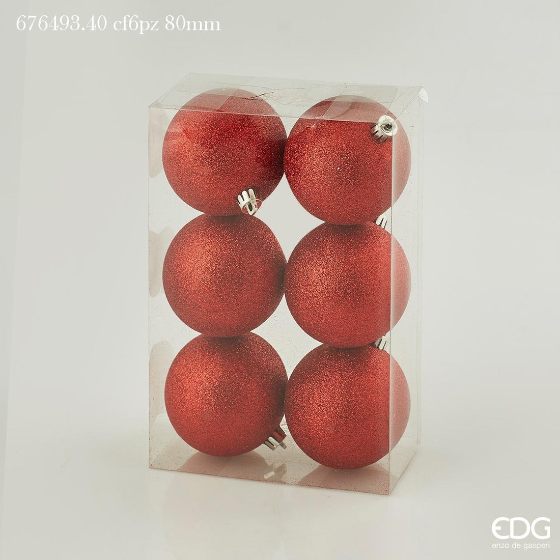 EDG Enzo De Gasperi Bola Navidad Poly D 8 Cm Purpurinada Red Cf 6 Uds