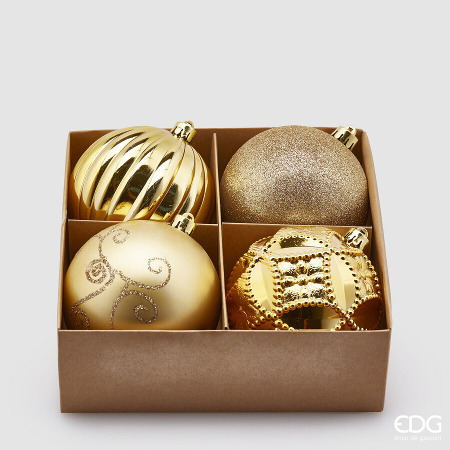 EDG Enzo De Gasperi Bola de Navidad Poly Mix D 10 Cm Paq 4 Uds Gold Claro