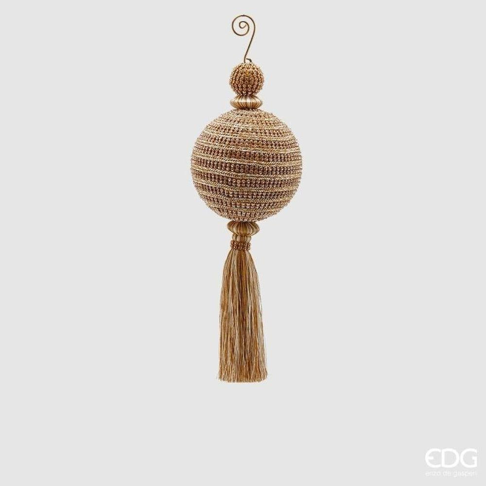 EDG Enzo De Gasperi Bola de Navidad en Tejido con Diamantes y Flecos H27 cm Oro – Adorno para Árbol