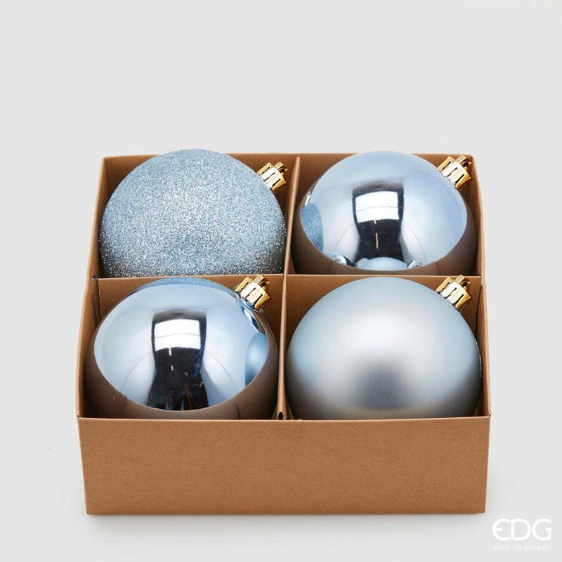 EDG Enzo De Gasperi Bolas de Navidad Light Blue Ø10 cm – Set 4 Uds