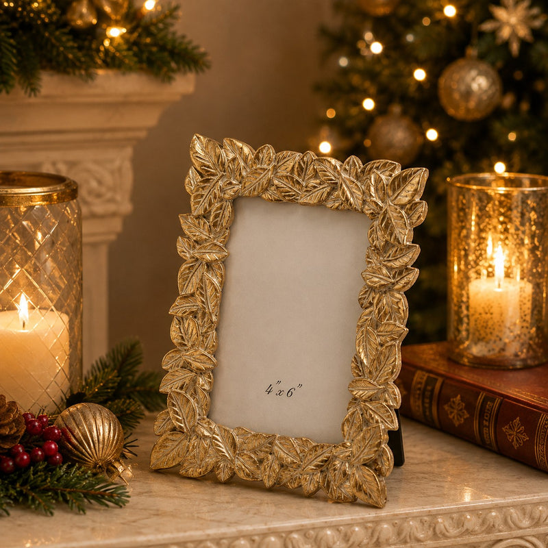 EDG Enzo De Gasperi Portarretratos Navidad Hojas-Mix 20 x 16 Cm Oro