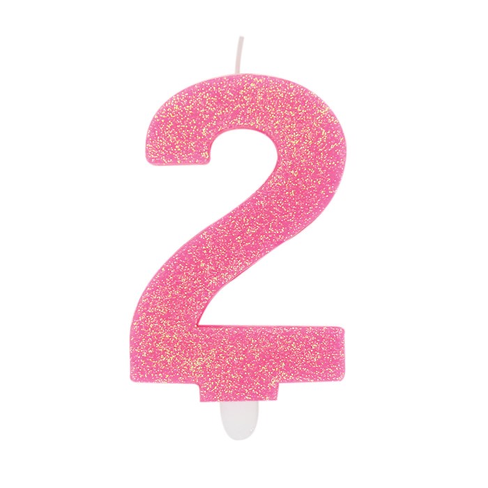 Gran Vela de Fiesta Número 2 Cera Sweety Fucsia Glitter