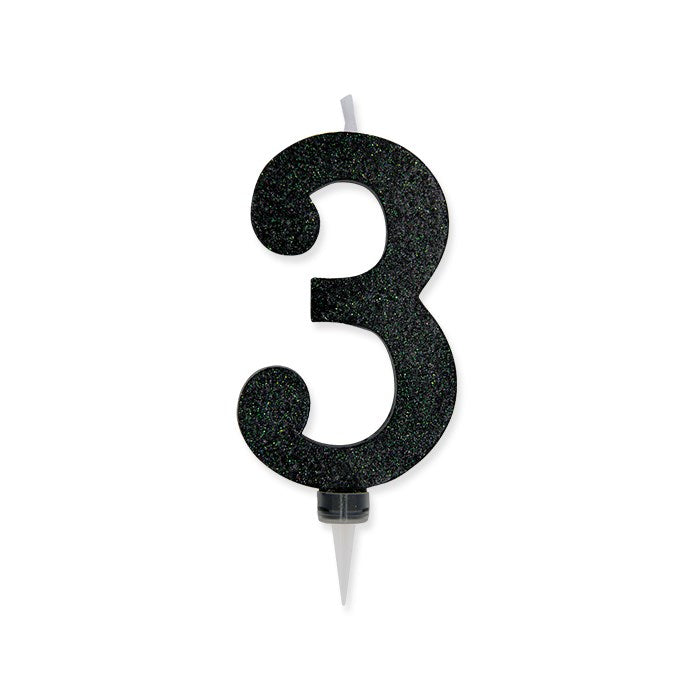 Vela de Número 3 Big Party Max Cera Sweety Negro Glitter