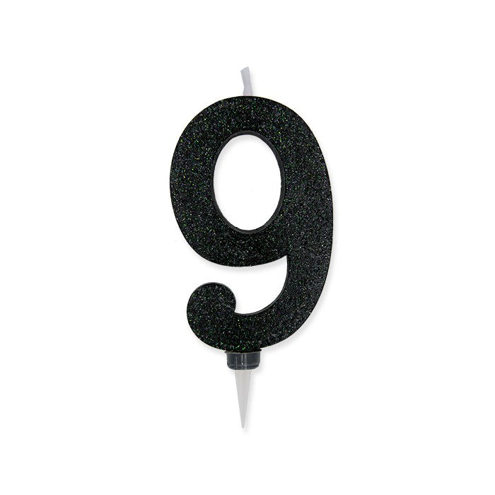 Gran Vela de Fiesta Número 9 Max Cera Sweety Negro Purpurina