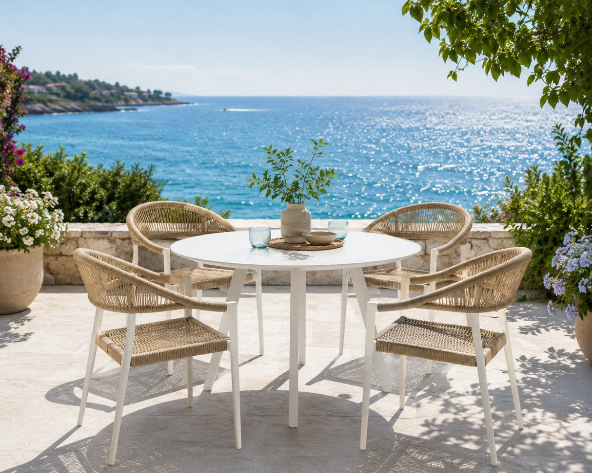 EDG Enzo De Gasperi Mesa Redonda de Exterior Blanca en Aluminio D 100 cm H75 cm