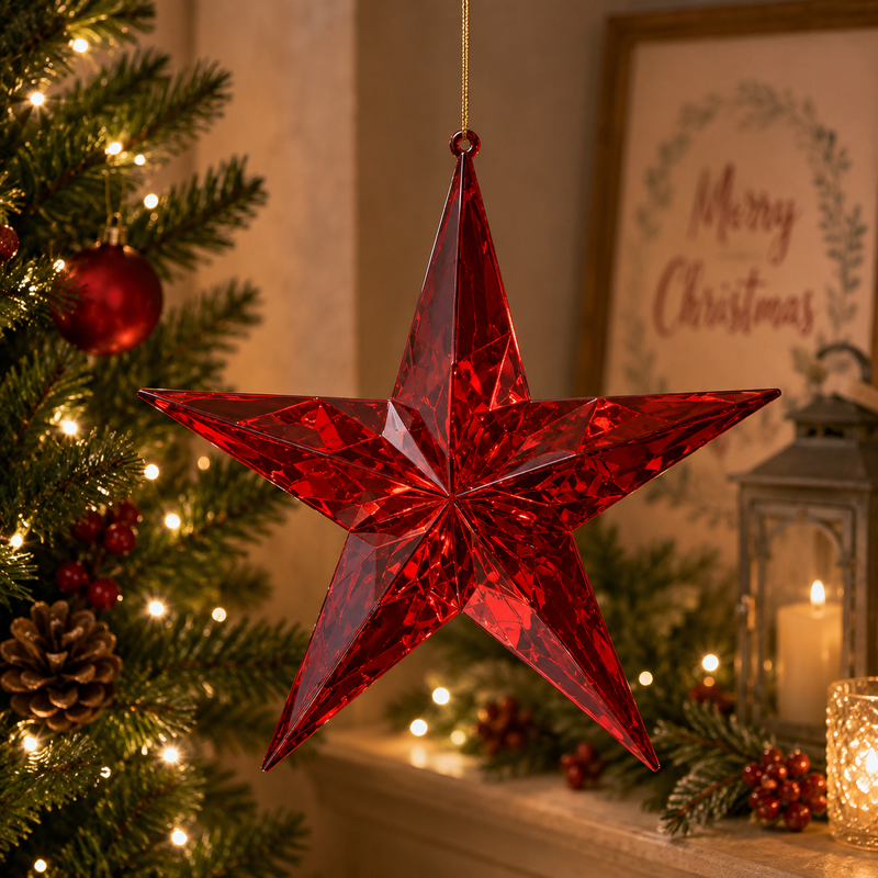 EDG Enzo De Gasperi Decoración Diamante Estrella Navidad Para Colgar D 19,5 Cm L 5 Cm Rojo