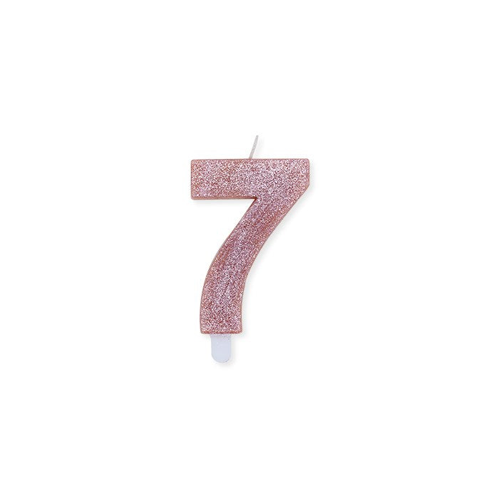 Vela de Fiesta Número 7 Cera Sweety Rosa Dorado Brillo