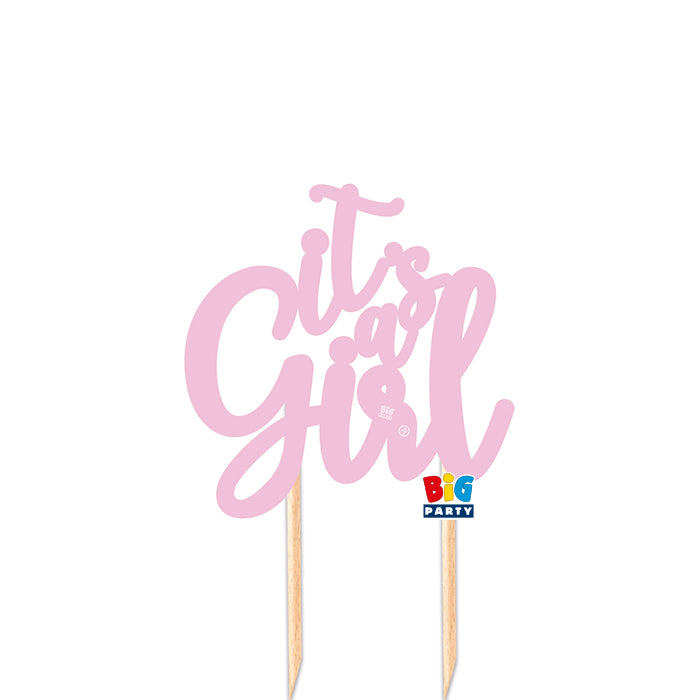 big party big party cake topper italic in carta 12 x 21 cm its a girl rosa ean 8020834757033