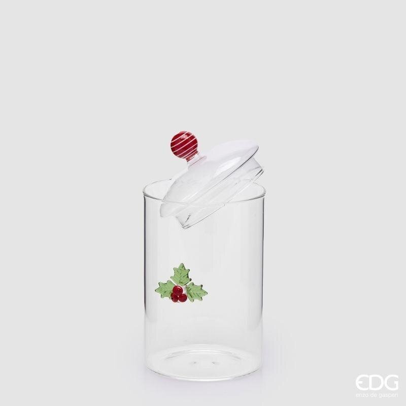 EDG Enzo De Gasperi Contenitore Natalizio Agrifoglio in Vetro H19,5 cm – Decorazione di Natale