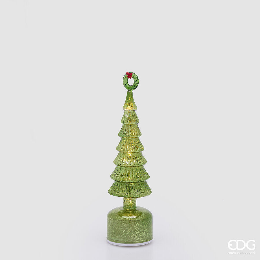 EDG Enzo De Gasperi Pino Twist Green con MicroLED y Movimiento H32 Ø9 cm – Decoración de Navidad