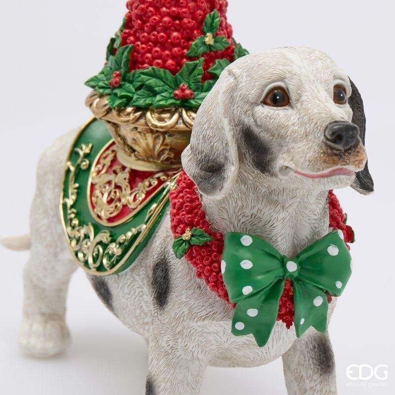 EDG Enzo De Gasperi Cane Dalmata con Pino H27x30x10,5 cm Bianco Rosso – Decorazione Natalizia