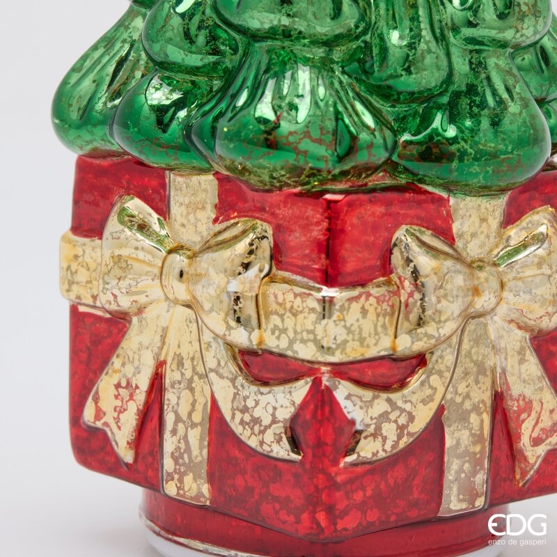 EDG Enzo De Gasperi Pino Twist Regalo LED H30x12,5x12,5 cm Verde Rosso con Movimento – Decorazione di Natale