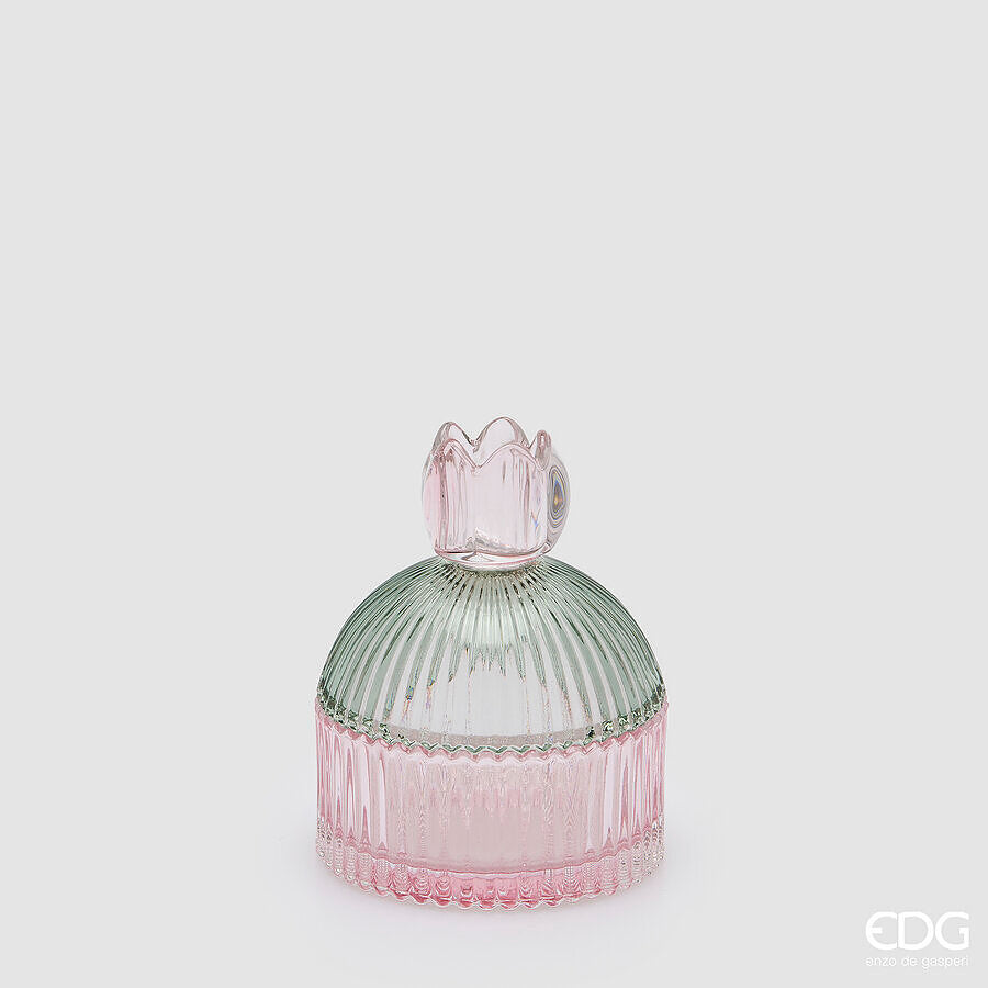 EDG Enzo De Gasperi Caja Decorativa con Rayas Green Pink H14 Ø10,5 cm – Decoración Navideña