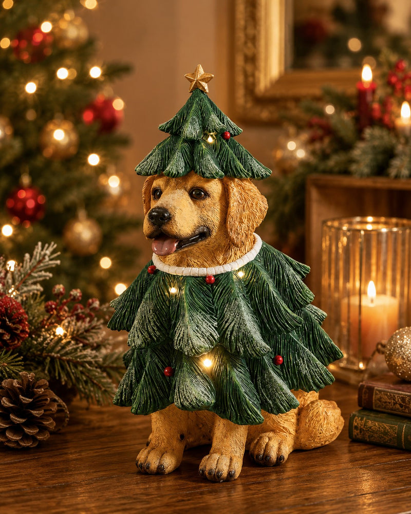 EDG Enzo De Gasperi Perro con Pino LED H57x36x34 cm Verde Mix – Decoración Navideña Luminosa