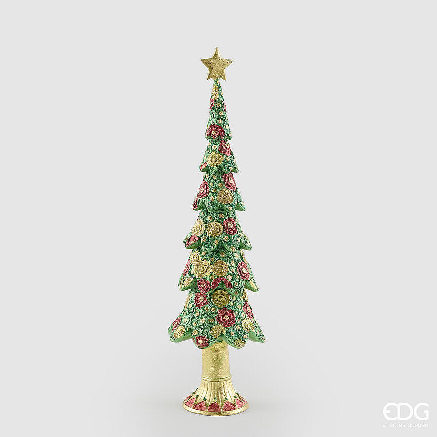 EDG Enzo De Gasperi Pino Decoglitter Green Red H47 Ø14 cm – Decoración de Navidad