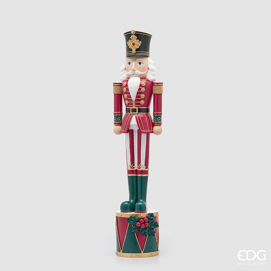 EDG Enzo De Gasperi Soldatino Schiaccianoci di Natale Bianco e Rosso H92 Ø20 cm – Decorazione Natalizia
