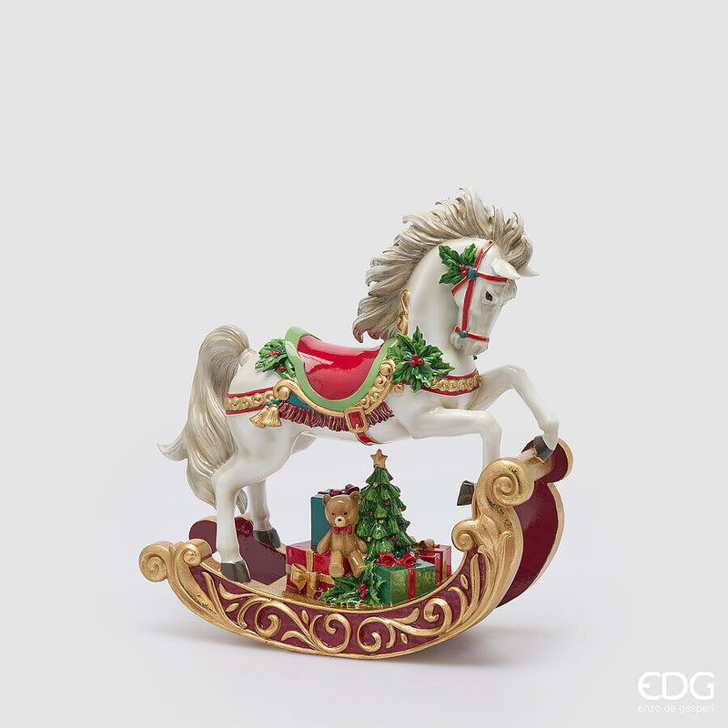 EDG Enzo De Gasperi Cavallo a Dondolo Natalizio H37x34x13 cm Verde Rosso – Decorazione di Natale
