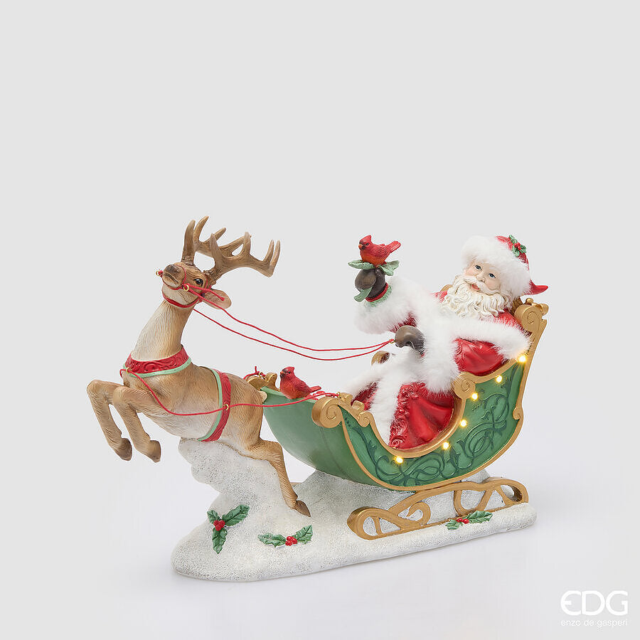 EDG Enzo De Gasperi Decoro Babbo Natale su Slitta Green Red con LED 44x15xH28 cm – Decorazione Natalizia