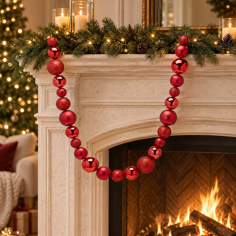 EDG Enzo De Gasperi Festone Natalizio Palle Mix 26 Palline L220 cm Rosso – Decorazione di Natale