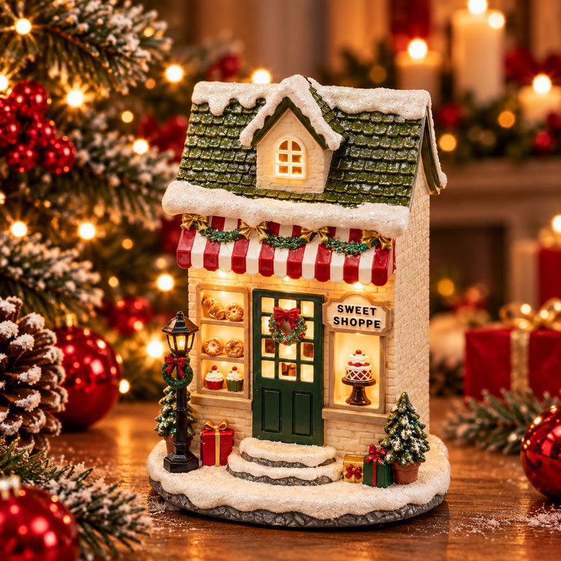 EDG Enzo De Gasperi Diorama Casetta Navideña Green Red con LED 17x12xH24 cm – Decoración Navideña