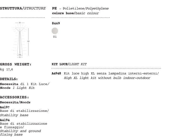 Plust Tebe Light Lampada Indoor & Outdoor White Light con Kit Luce e Lampadine – Illuminazione di Design