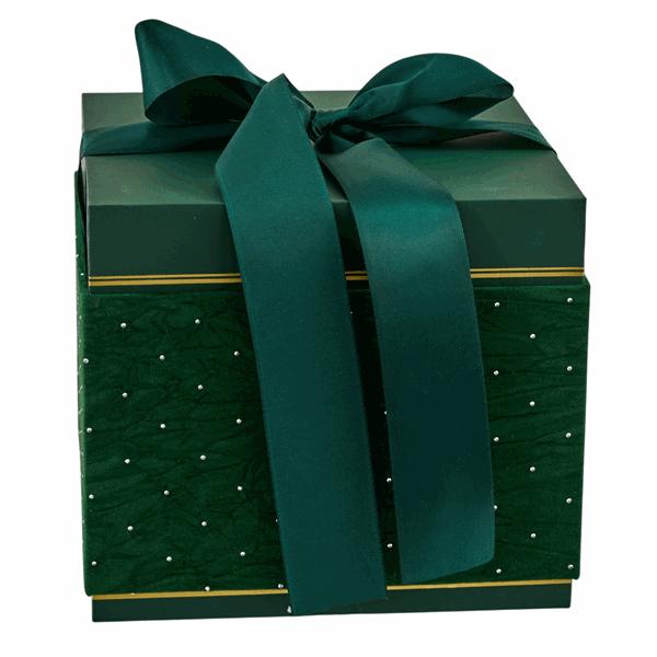 L'Arcolaio Scatola Natalizia Quadrata in Velluto Grande Velvet Verde 18,6x18,6X16,3 Cm