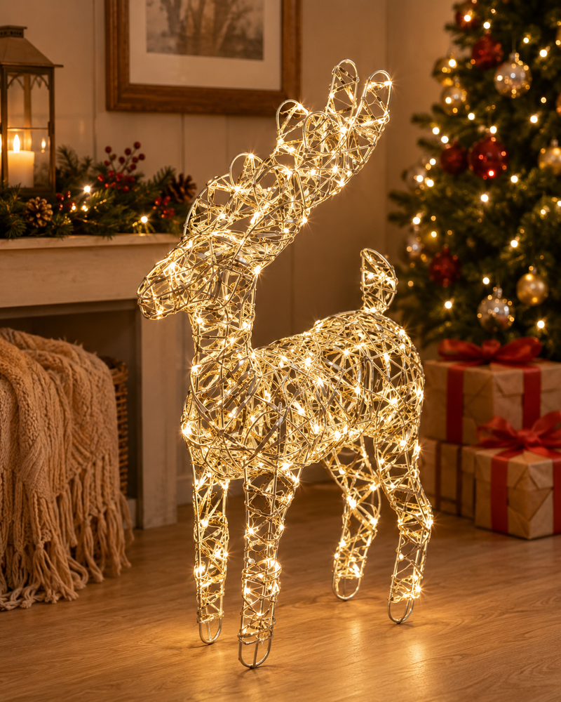 EDG Enzo De Gasperi Decoración Reno Navideño Led Trenzado 40 MicroLed H 37 Cm L 25 Cm L 12 Cm IP20 Gold