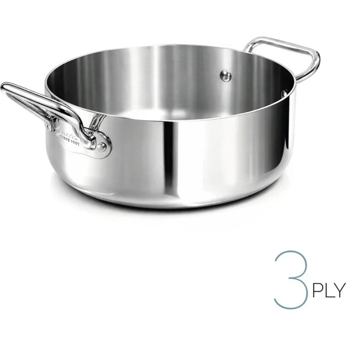 AGNELLI Cacerola Baja Aluinox 3Ply Acero Inoxidable Pulido 24x9,5 Cm 2 Asas