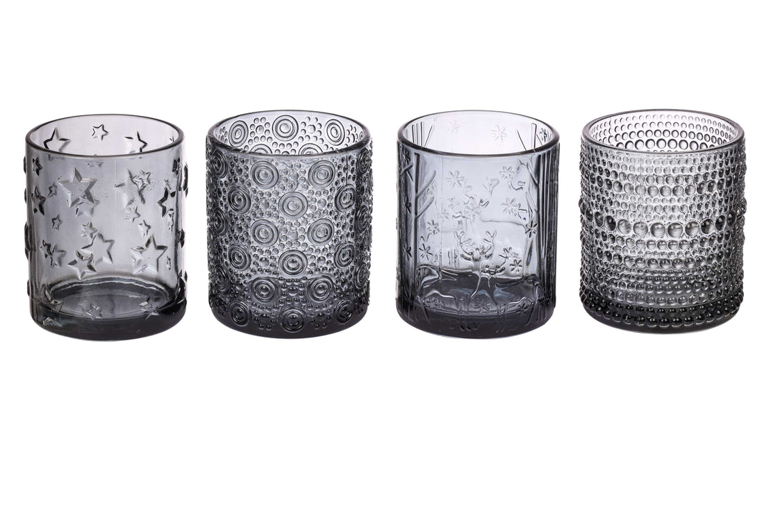 ARPIMEX Vasito Portavelas Navideño D 8,8 Cm H 10 Cm Surtido Cristal Gris 1 Pz