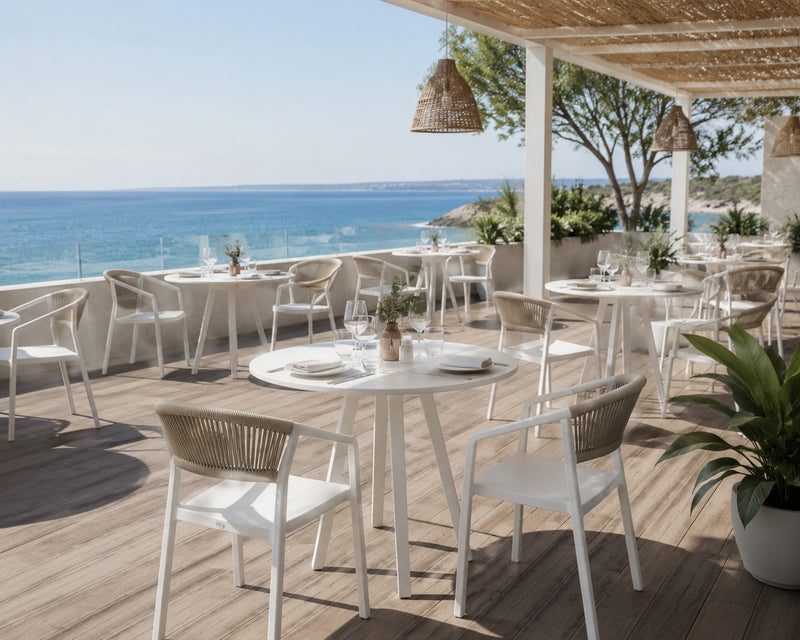 Moia Greenwood Butaca Silla Lion en Polipropileno Blanco con Cuerda Paja – Silla Exterior Apilable Resistente UV