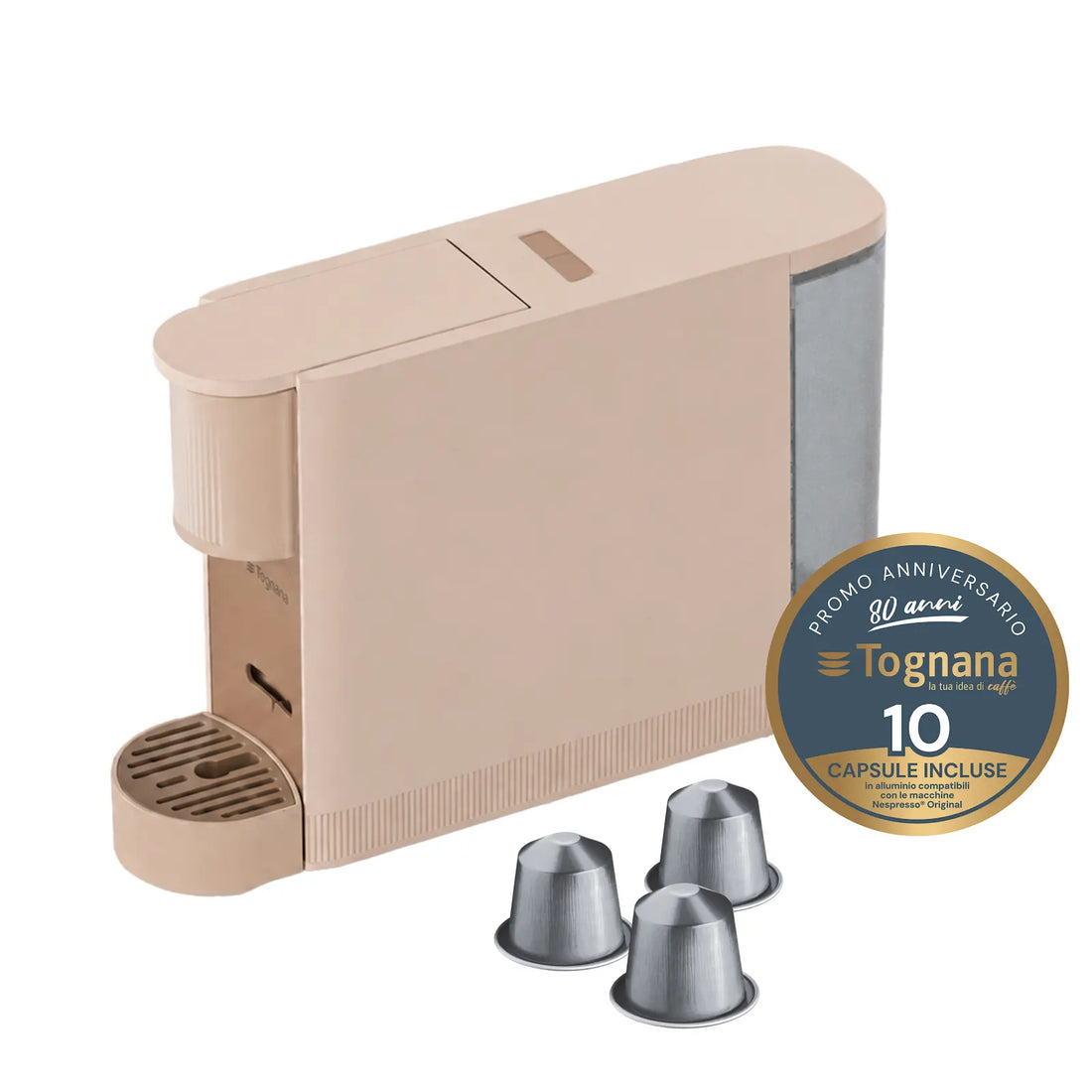 Tognana Iridea Set Macchina da Caffè Elettrica Compatibile Nespresso Color Champagne con 10 Capsule – Macchina Espresso