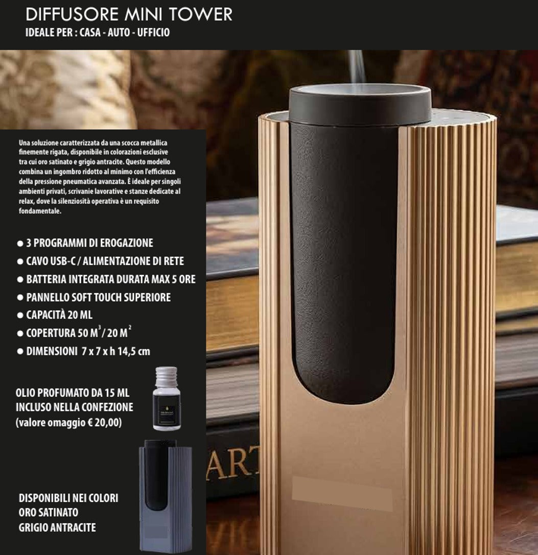 DESSENZE Dessenze Difusor de Fragancias de Alta Presión Mini Tower Gris Antracita – Ambientador Frutos Rojos