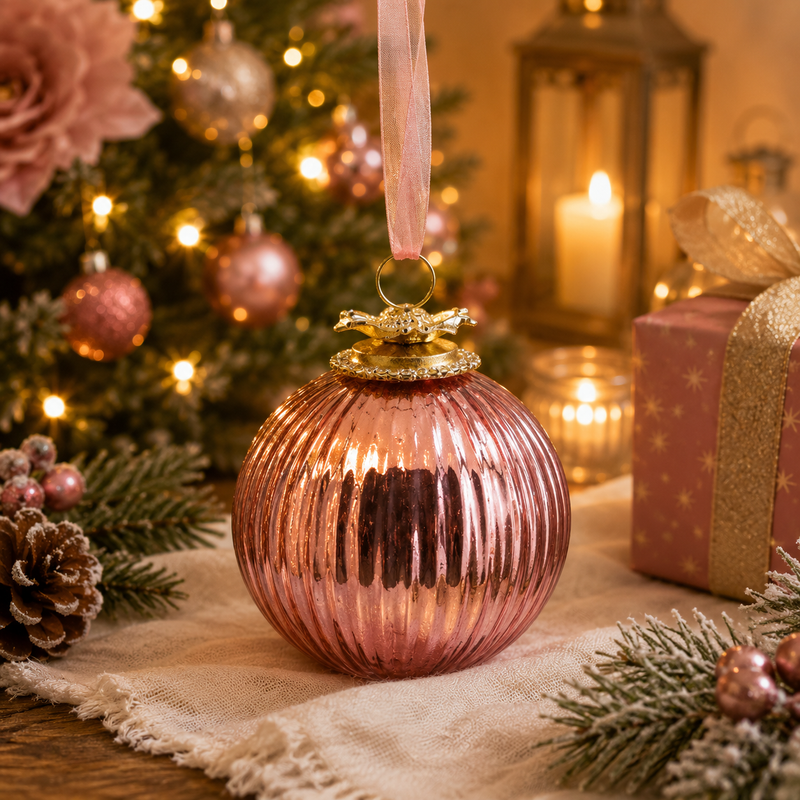 EDG Enzo De Gasperi Bola de Navidad Cristal Joya Rayas D 10 Cm Rosa 1 Pz