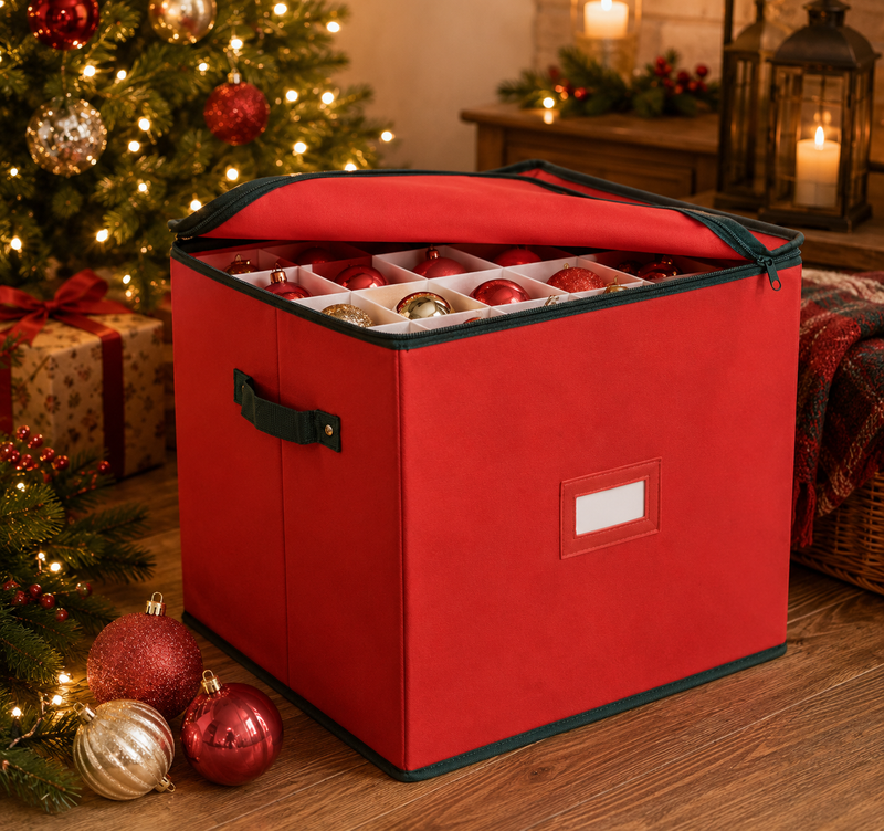 Bizzotto Contenedor Navideño Xmas para 27 Esferas D 100 Mm Cuadrado Rojo