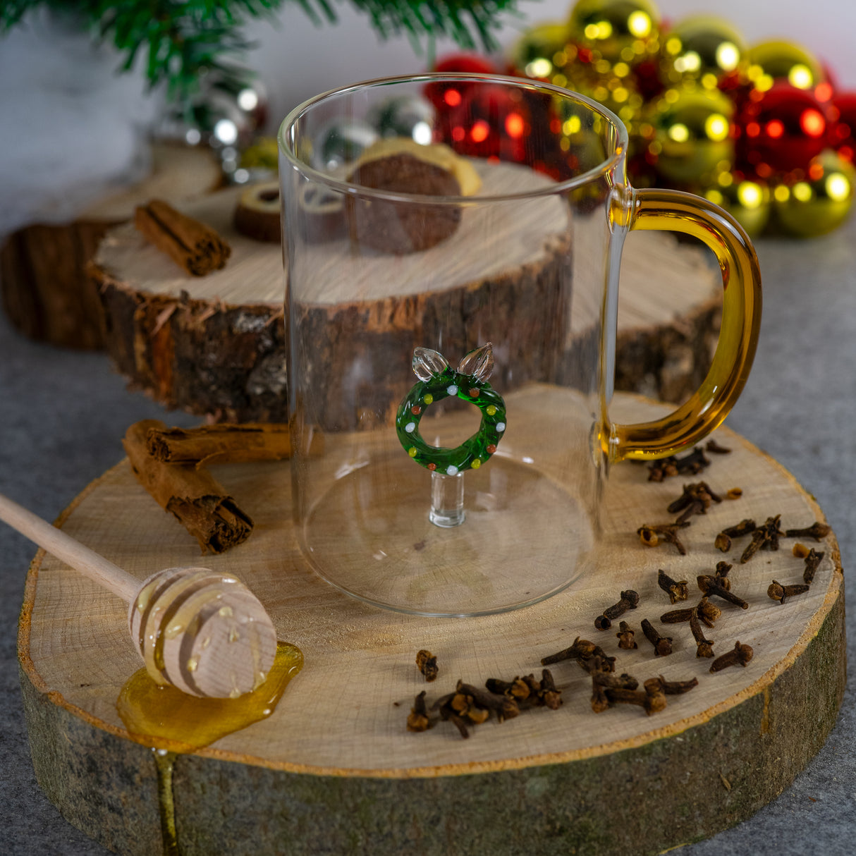 Taza WD LifeStyle Vidrio Borosilicato Cc 420 Ml Decoración Guirnalda Navideña