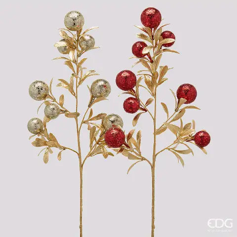 EDG Enzo De Gasperi Ramo Natalizio Palle Mix H75 cm Rosso Oro – Decorazione di Natale 1 Pz