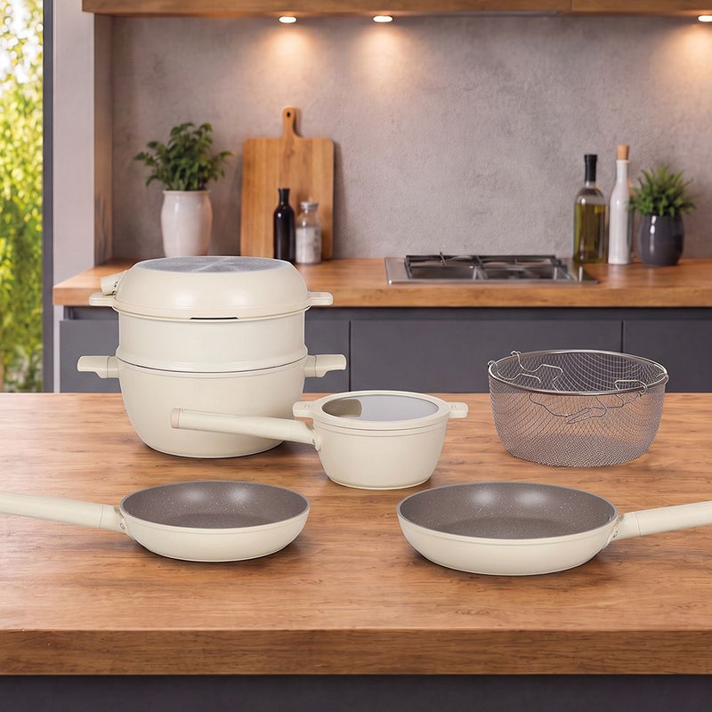 Tognana Batteria di Pentole 11 Pezzi Modulo Champagne in Alluminio Beige – Set Pentole e Casseruole per la Cucina
