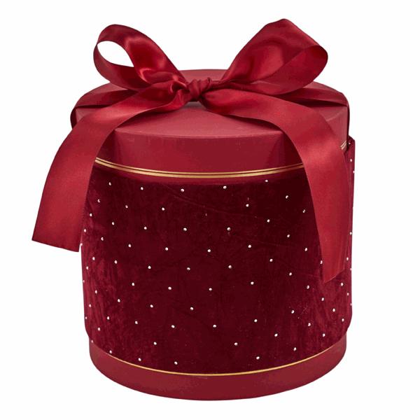 L'Arcolaio Scatola Natalizia Tonda in Velluto Medio Velvet Red D 19,4x18,2 Cm