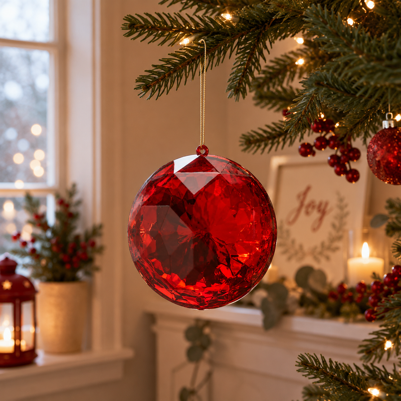 EDG Enzo De Gasperi Adorno Diamante Redondo Navideño para Colgar D 10 Cm A 4,5 Cm Pp Rojo