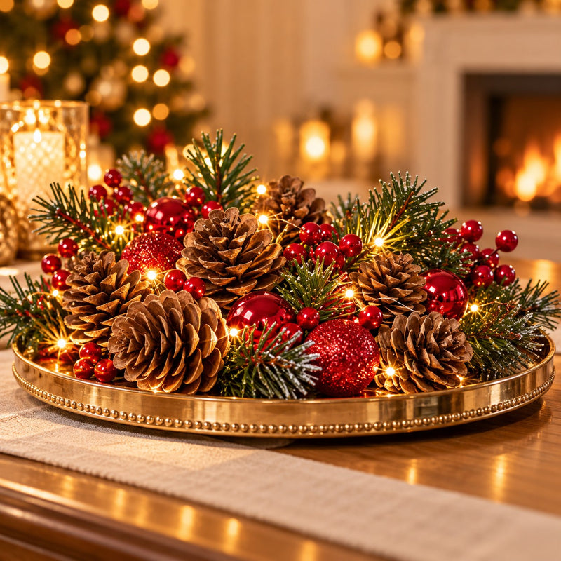 Piovaccari Set de 15 Piñas Decorativas Ø3 cm – Piñas para Árbol de Navidad, Adornos Navideños, Centros de Mesa y Manualidades
