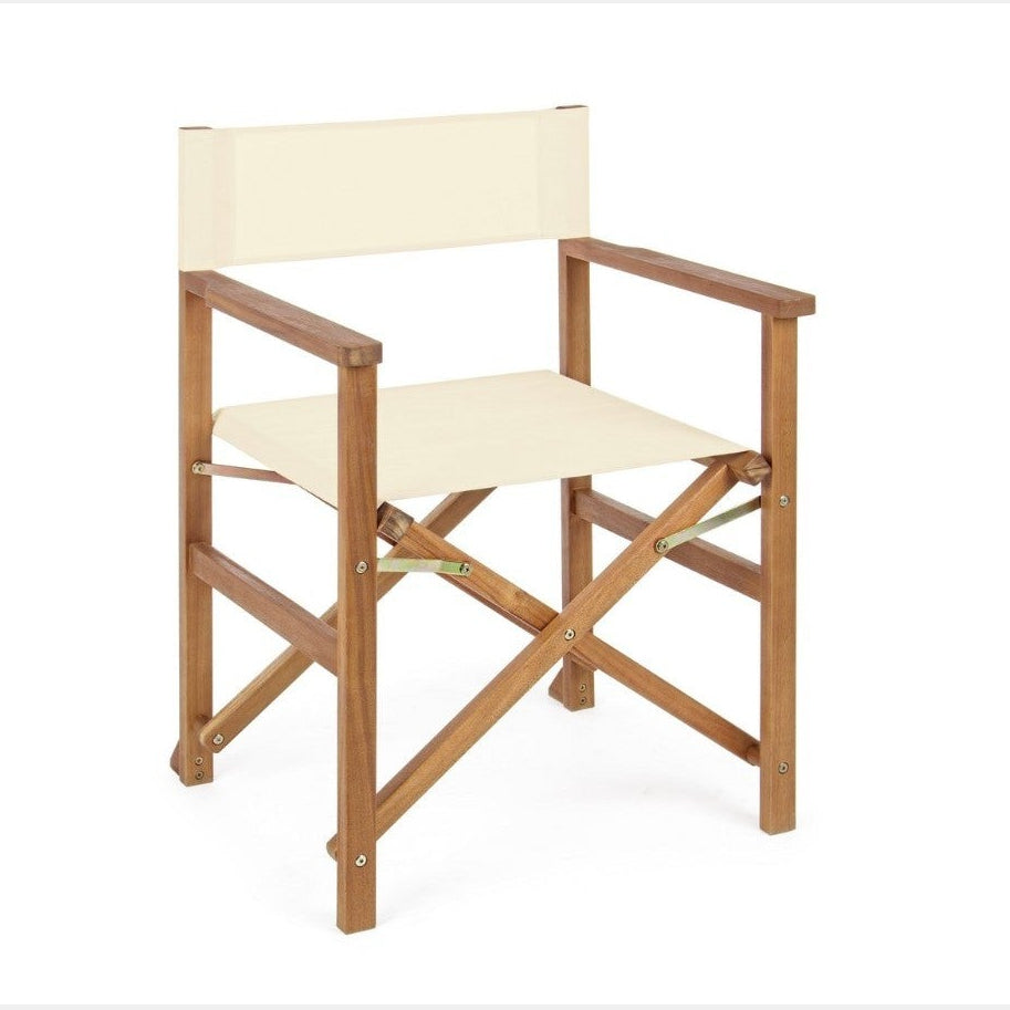 Sedia regista pieghevole outdoor: Bizzotto Noemi in acacia e tessuto écru idrorepellente, 52×59×83 cm. Elegante per terrazza e giardino. ean 8051836214767