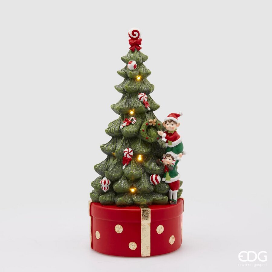edg enzo de gasperi edg enzo de gasperi carillon pino con elfi natalizi con led h 37 cm d 16 cm verde rosso ean 8059824295521