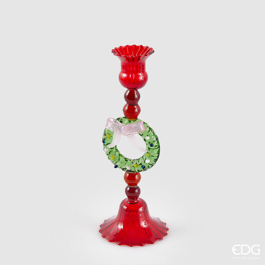 edg enzo de gasperi edg enzo de gasperi portacandela ghirlanada di natale h 22 cm d 8 cm vetro green red ean 8059824577610