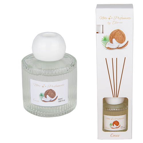 Profuma ogni stanza con il diffusore ETM al cocco 50 ml, H.7 cm, pronto all'uso. Ideale per casa, ufficio e contract. bomboniera