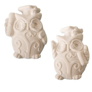 Gufo gesso Etm bianco H4cm, conf. 12 pz Bomboniera laurea simbolo saggezza, personalizzabile con acrilici. ean 8058269847364