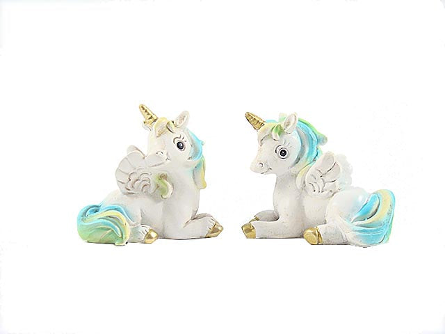 Unicorno pegaso in resina cielo Etm 5 cm: bomboniera nascita maschietto in conf. 12 pz. Decorativo e duraturo.