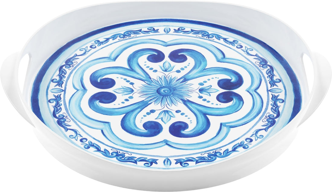 guzzini guzzini vassoio tondo con manici decoro blues 405 x 46 x 6 cm melamina table decor ean 8008392392231