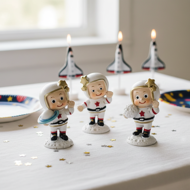 Figurina astronauta spazio Etm in resina 6 cm: bomboniera originale bambini e compleanno. Venduta singolarmente, 3 varianti.