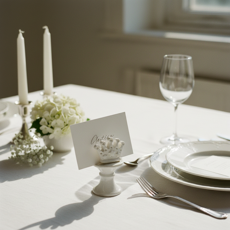 Corona in gesso ETM bianca 3 cm, set 12 pz: bomboniera e decorazione cerimonia personalizzabile.