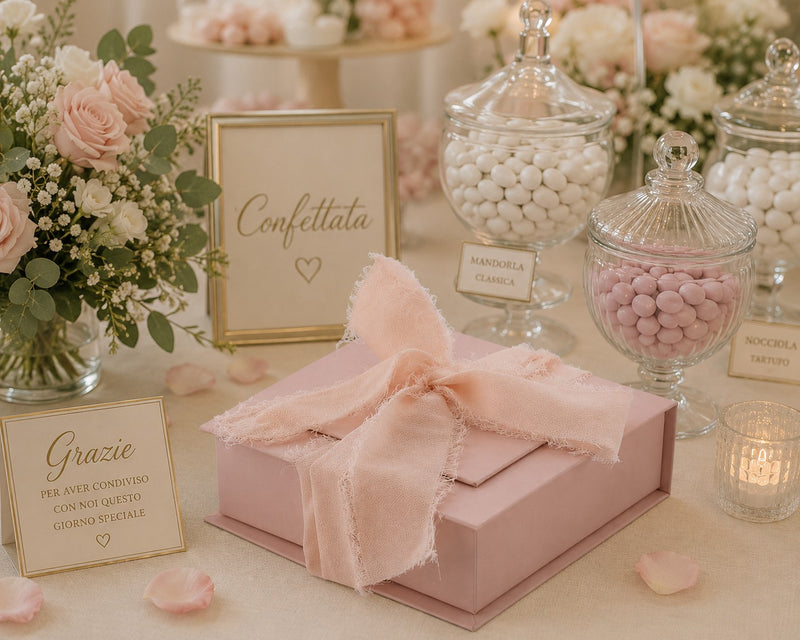 larcolaio larcolaio box liscia portaconfetti 13 x 13 x 4 cm bomboniera rosa con chiffon 1 pz ean 8059558632241